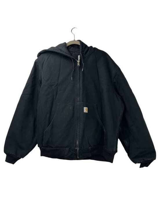 VTG Carhartt Jacket Mens Large Black J140 Duck Active Hooded Quilted Lined USA - Picture 1 of 14